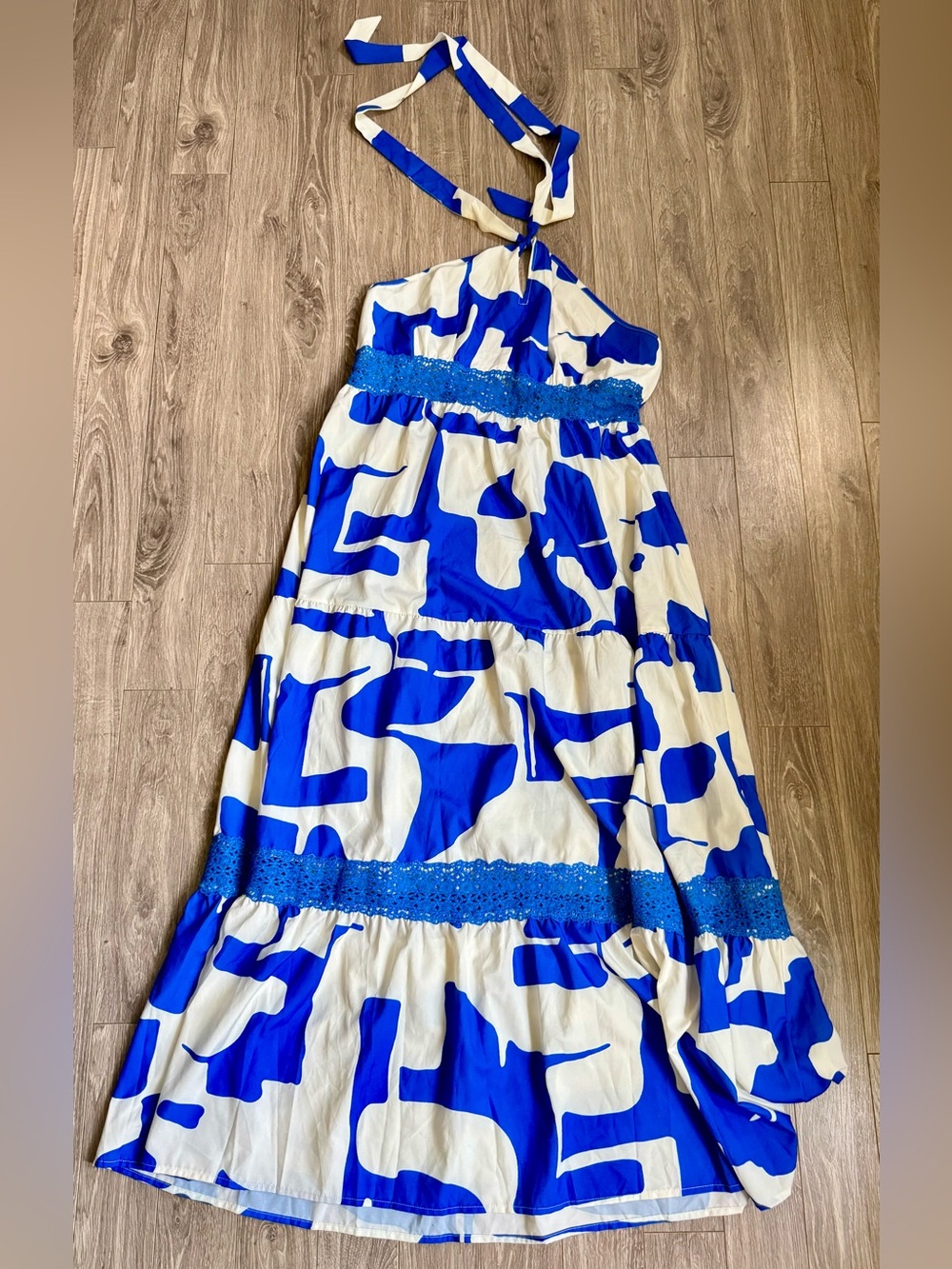 SHEIN Blue and White Abstract Print Maxi Dress